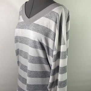 Kori Over Sized V Neck Front Soft Stripe Sweat Shirt Size S